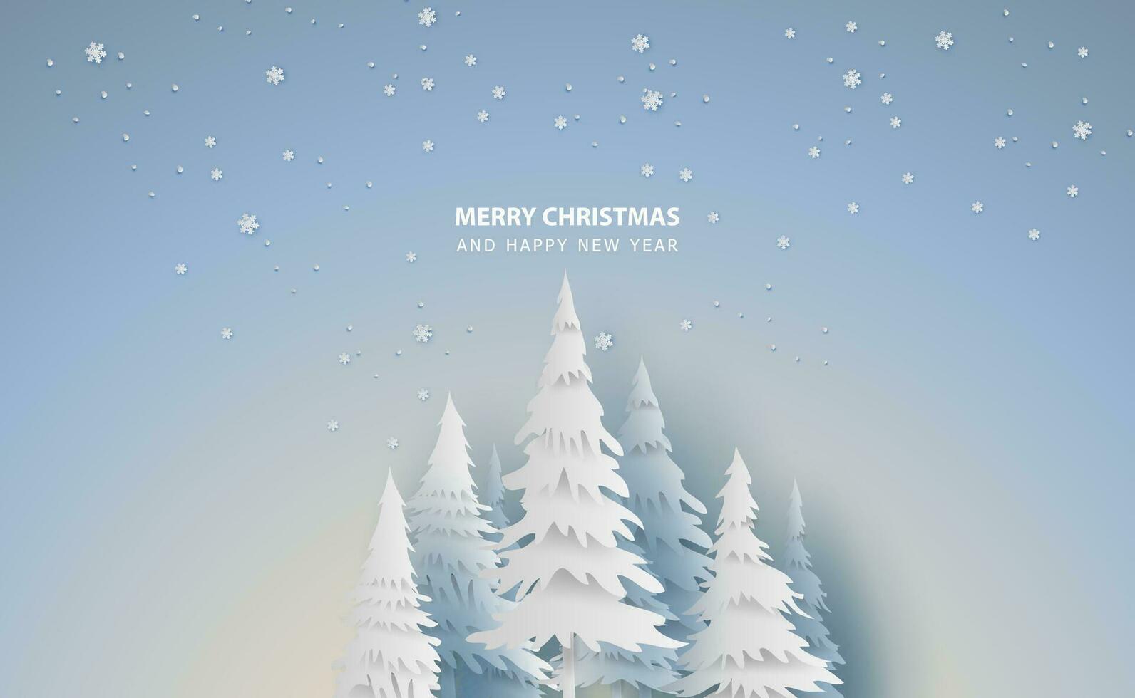 paisaje alegre Navidad y nuevo año en Días festivos antecedentes con bosque invierno copos de nieve temporada paisaje.creativo gráfico nevada papel Arte y cortar para tarjeta y tarjeta postal vector ilustración. eps10