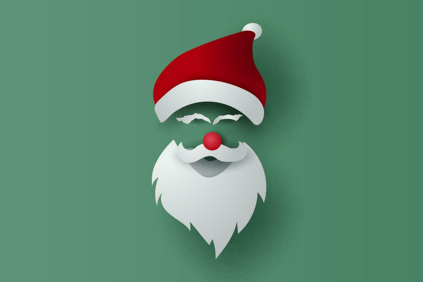 Merry Christmas and Happy New Year mask on isolate Background. Santa Claus hipster beard and hat with card.Vintage banner minimal poster design for xmas. Creative paper cut and craft style.vector. vector