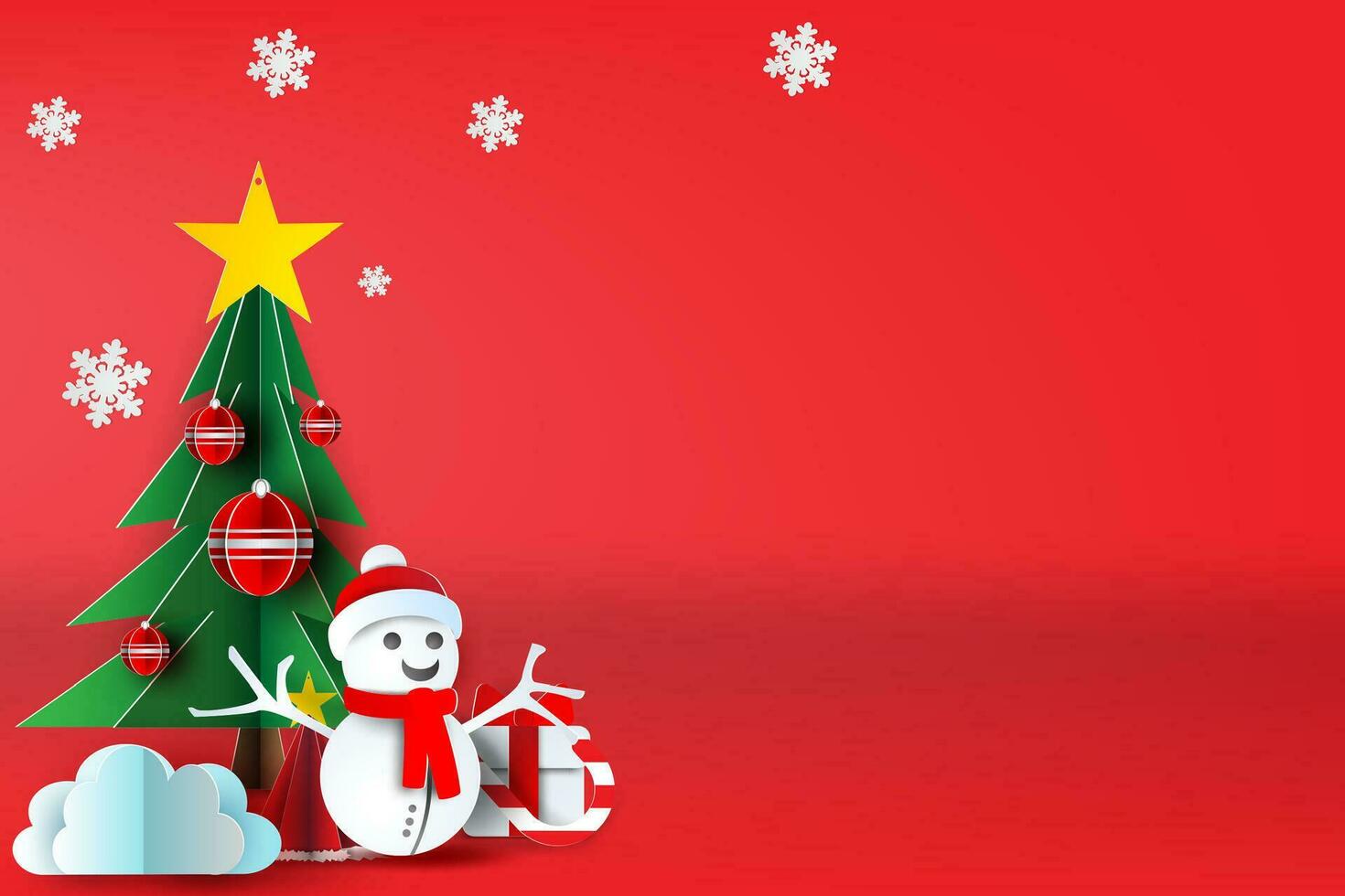 rojo alegre Navidad antecedentes con escena sitio tu texto.navidad día y contento nuevo año con invierno temporada paisaje por muñeco de nieve.creativo papel cortar y arte para saludo tarjeta.vector ilustración vector