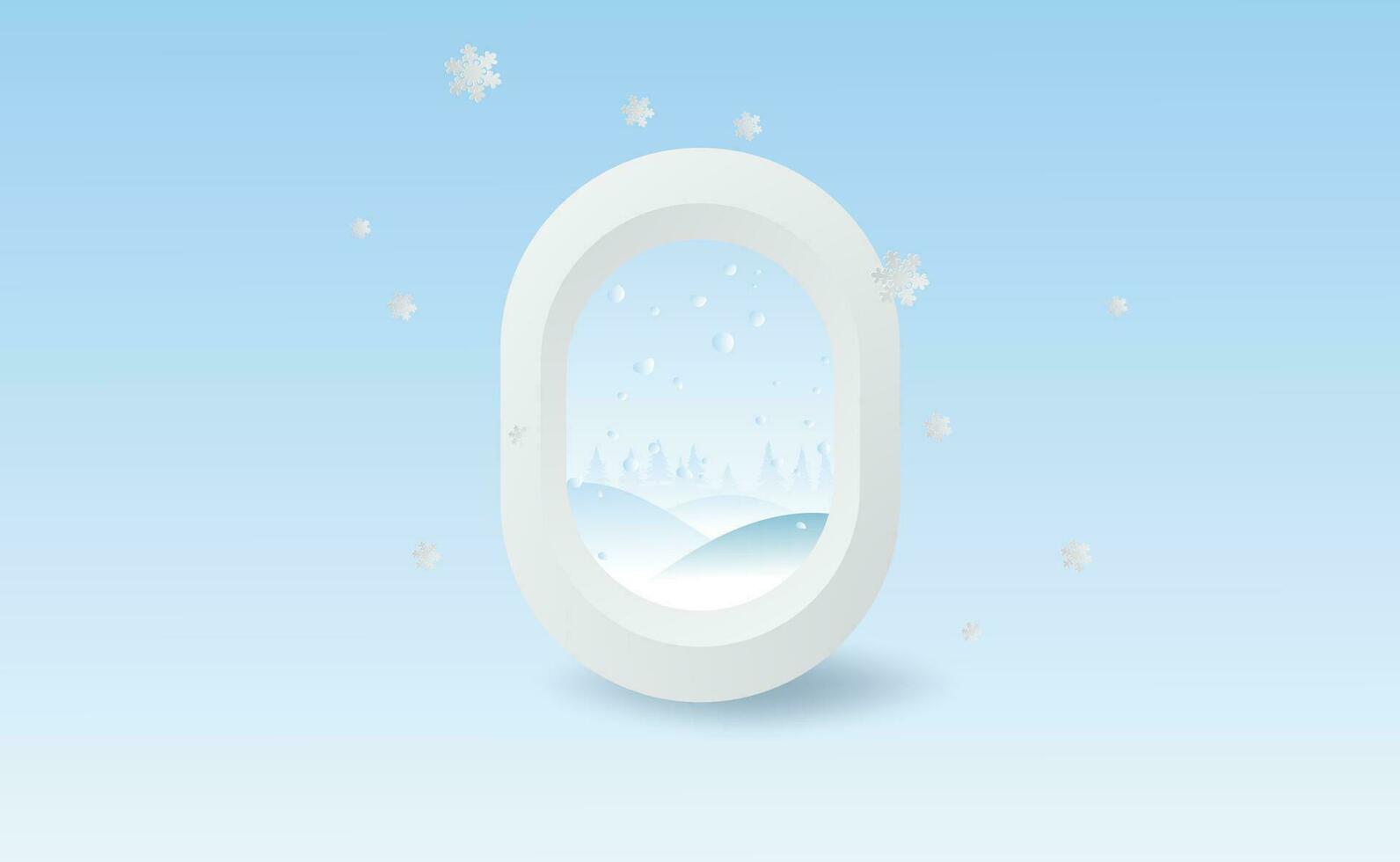 Scenery Merry Christmas and New Year on holidays background with winter snowflakes season.Creative minimal paper cut and craft of Airplane window forest view high concept idea.vector illustration vector