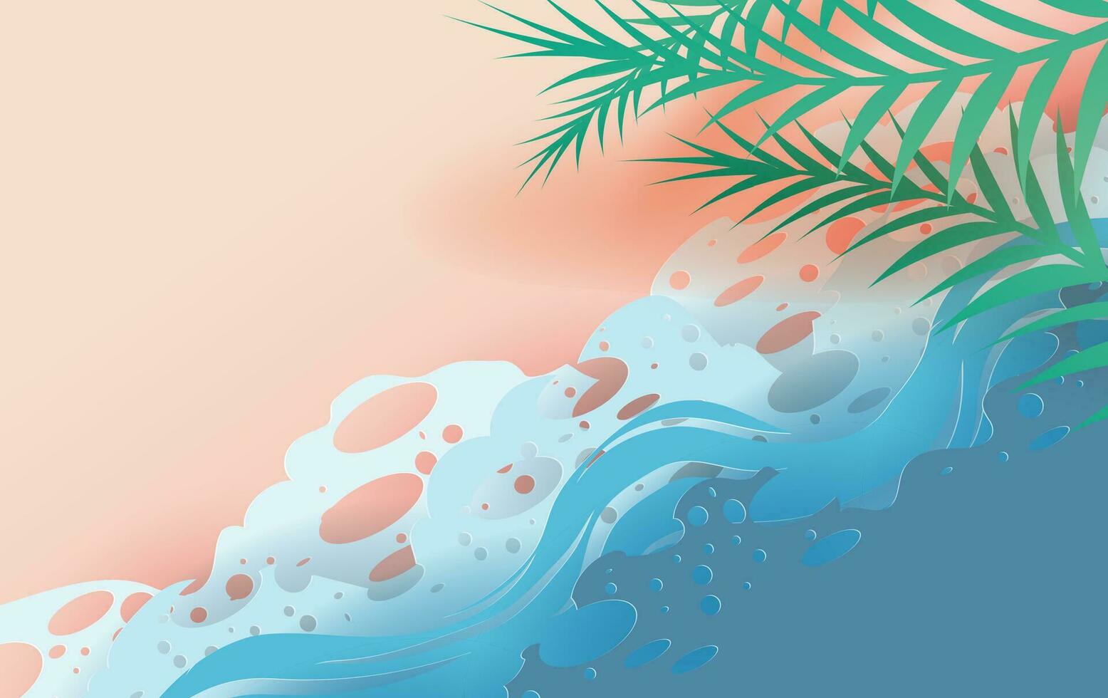 illustration of top view Tropical leaf and sea waves on the beach. Summertime season background with seacoast.Creative design paper art scene place for your text concept.Paper cut and craft.vector vector