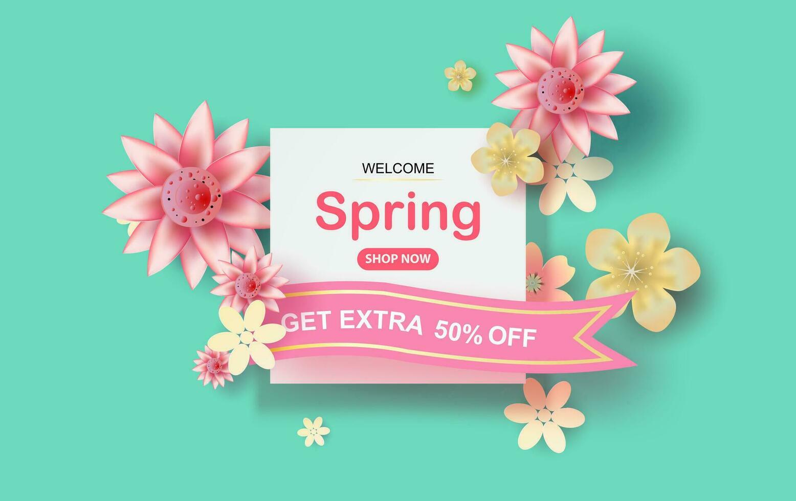 Paper cut and craft of Floral rectangle frame with place for text. Spring season concept with flowers blossom of pastel sweet tone color.Lovely flowers with colorful frame.vector illustration EPS10 vector