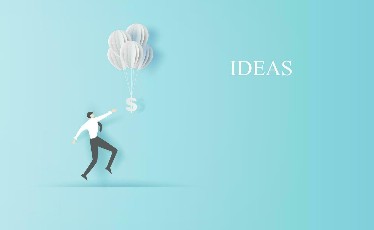 Business man Jump to hold money balloons.Creative paper cut and craft style.People finance success concept.Graphic minimal simple management information idea space for your text.vector illustration vector