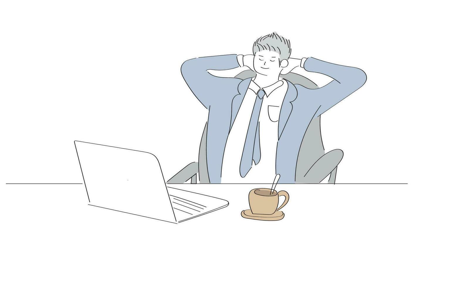 Business man happy relax time hand drawn style.Creative design minimal simple for people worker concept.Motivation Happy smile relaxation in corporate.Men siting chair in office.vector illustration. vector