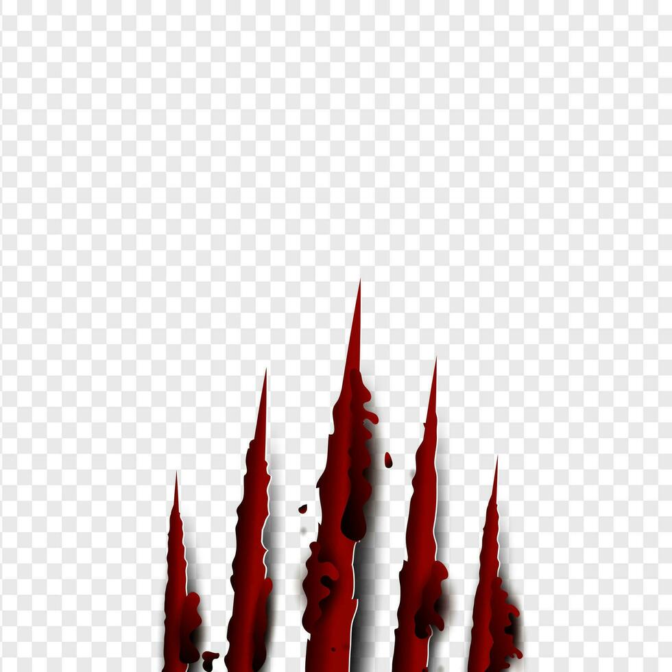 illustration of Claws scratches red blood vertical on isolate background. Creative paper craft,cut style.Scary laceration danger paper surface Claws scratching animal cat, tiger, lion, bear vector