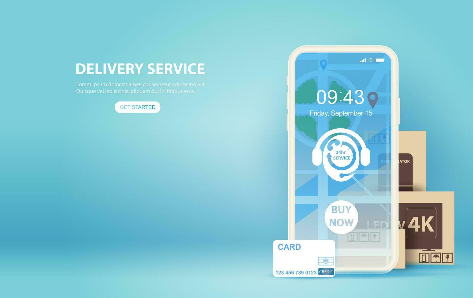 illustration of smartphone with Online delivery service application concept.Creative Paper cut and craft style on blue background.Graphic minimal map location order box transport.technology Vector