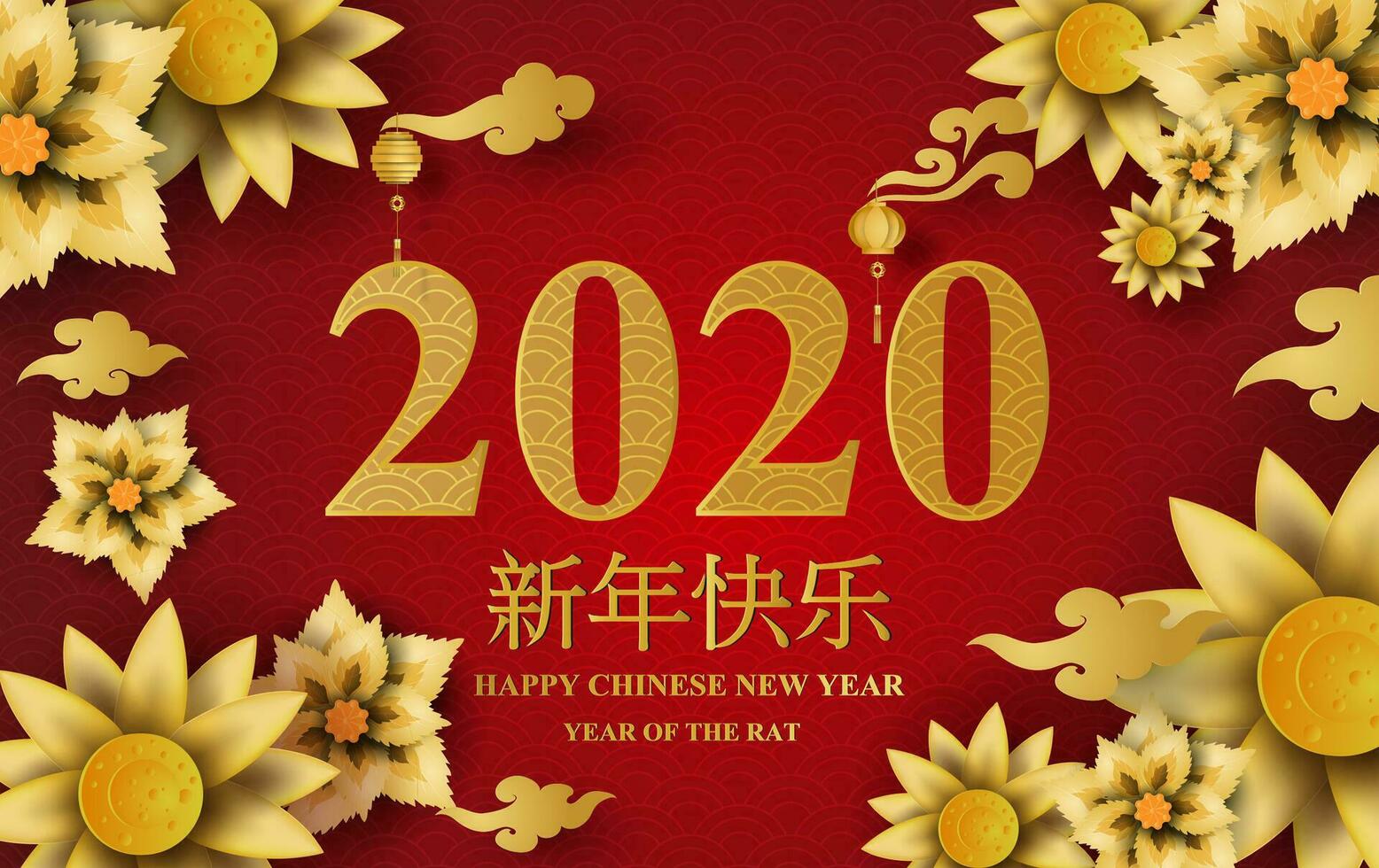 2020 Happy Chinese New Year of the flower golden Characters design for your traditional festival Greetings Card,Paper cut and craft.vector illustration EPS10 Chinese Translation  Year of the rat vector