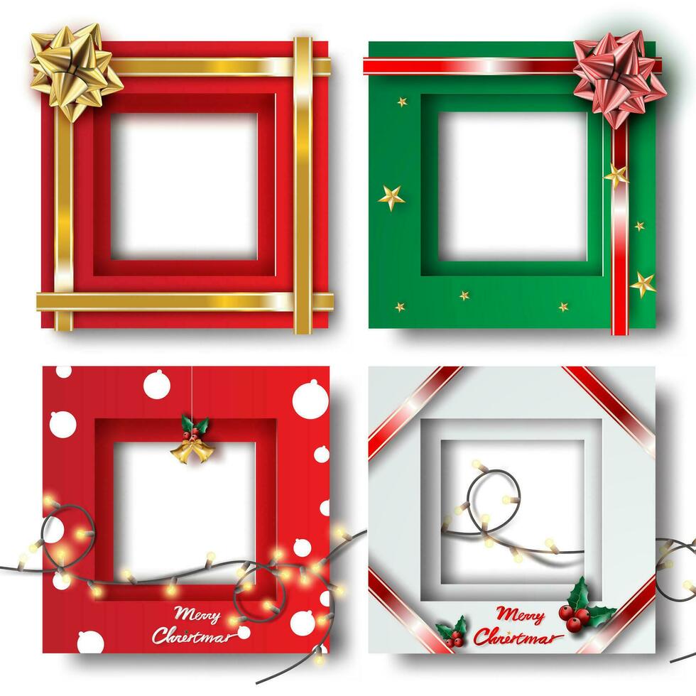 alegre Navidad y contento nuevo año frontera marco foto diseño conjunto en transparencia fondo.creativo origami papel cortar y arte estilo.vacaciones decoración regalo tarjeta.invierno temporada vector ilustración