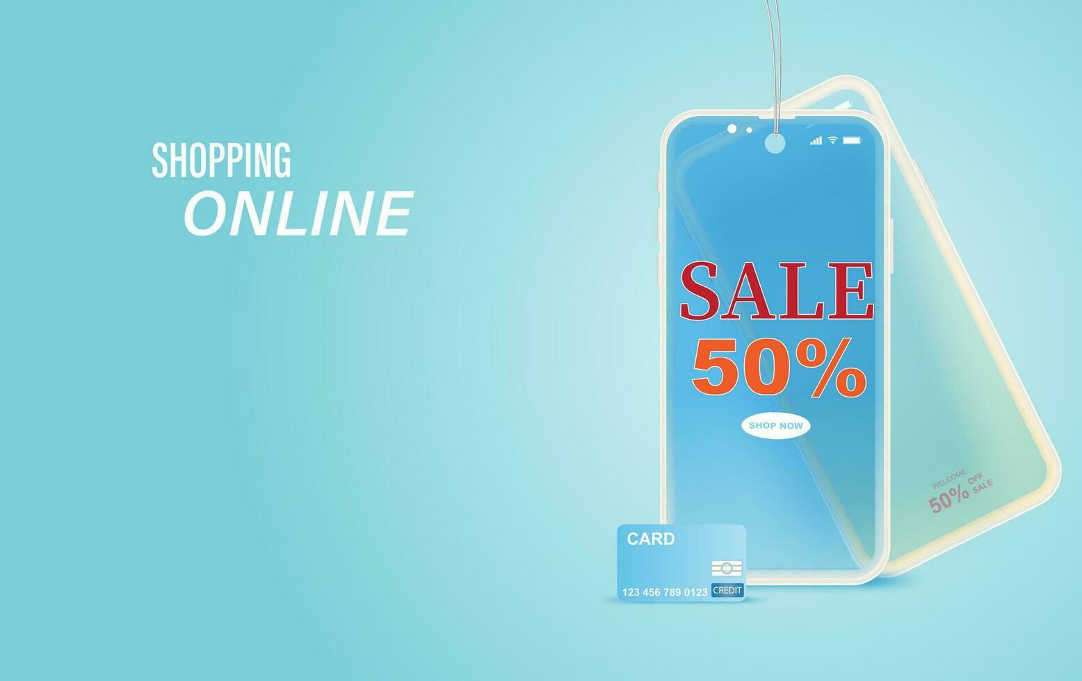 illustration of Online shopping. Smartphone open internet shop. Concept idea of mobile marketing and e-commerce.Supermarket with credit card of purchases payment.Creative paper art and craft style. vector