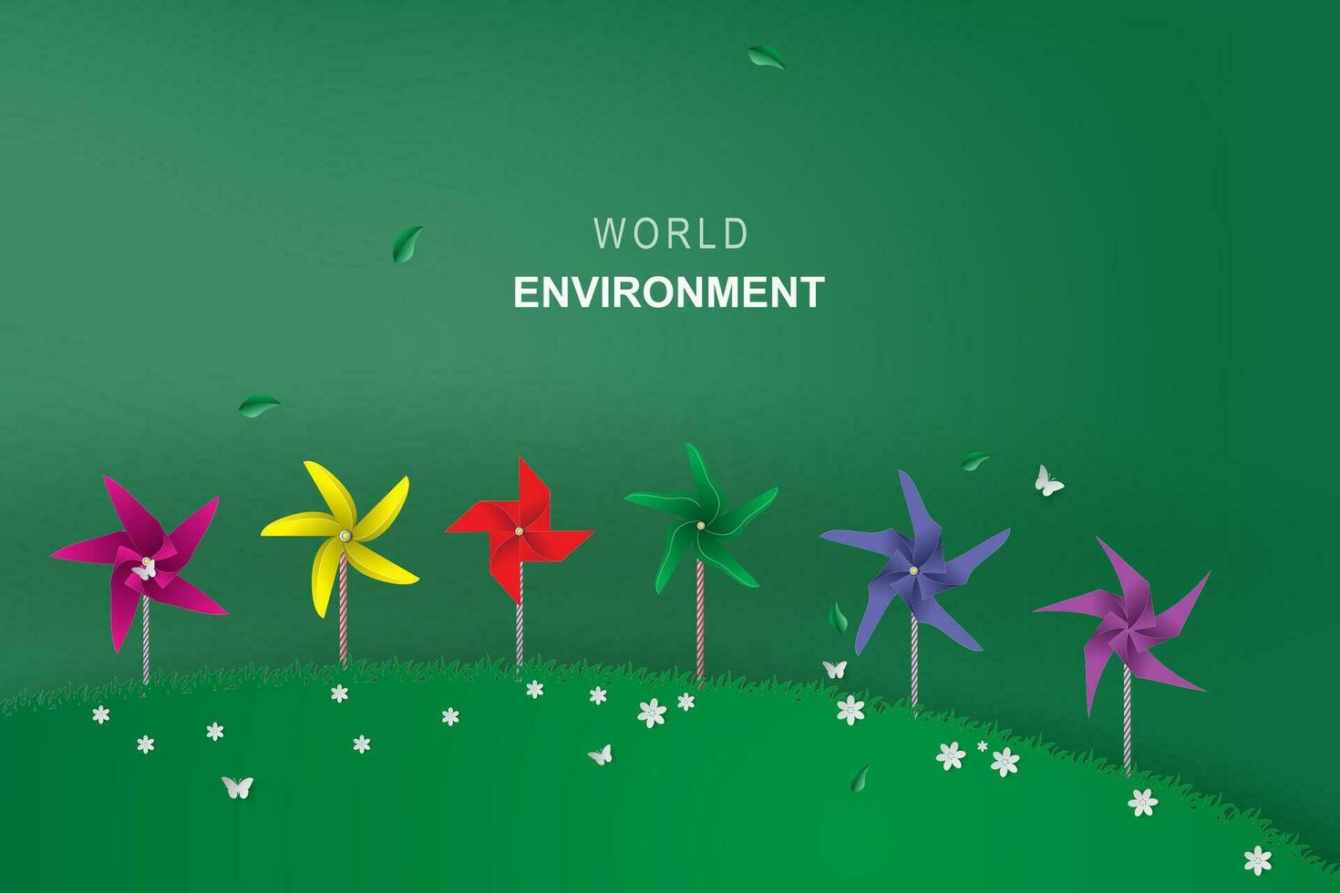 origami hecho de vistoso viento turbina en parque.go verde ecología ambiente concepto para fondo de pantalla, aterrizaje página, libro portada.creativa papel Arte y arte estilo.minimal moderno vector verde ilustración.