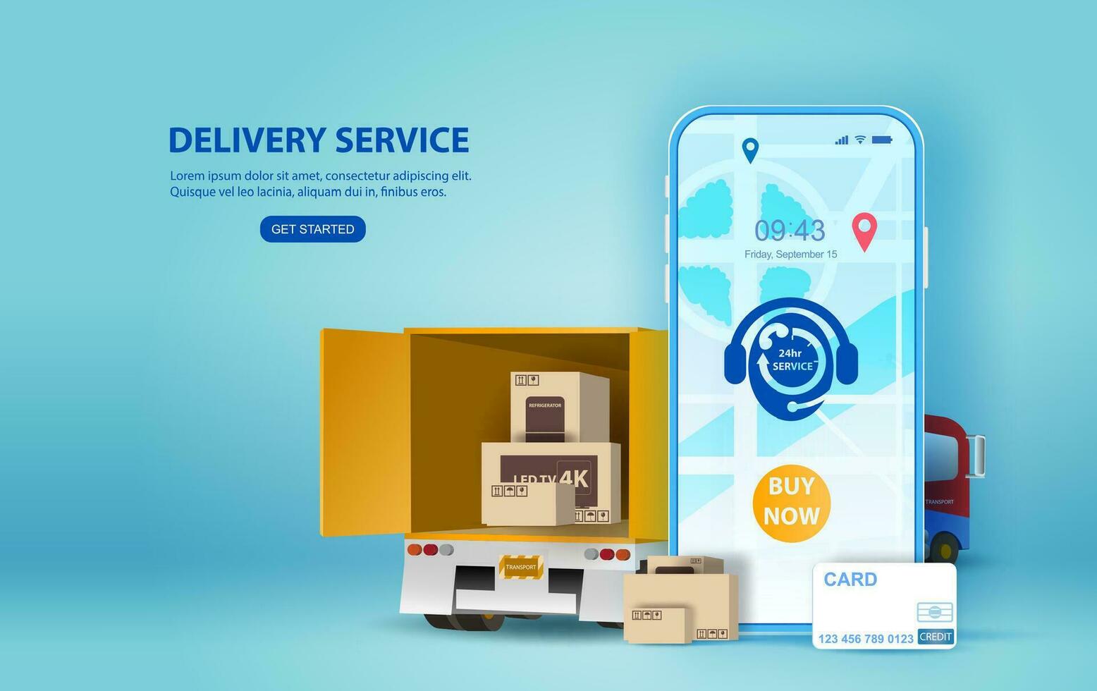 Online delivery service concept, online order tracking,Smartphone Delivery home and office.City logistics and Warehouse on mobile.Location app mobile phone with yellow delivery truck, map on screen vector