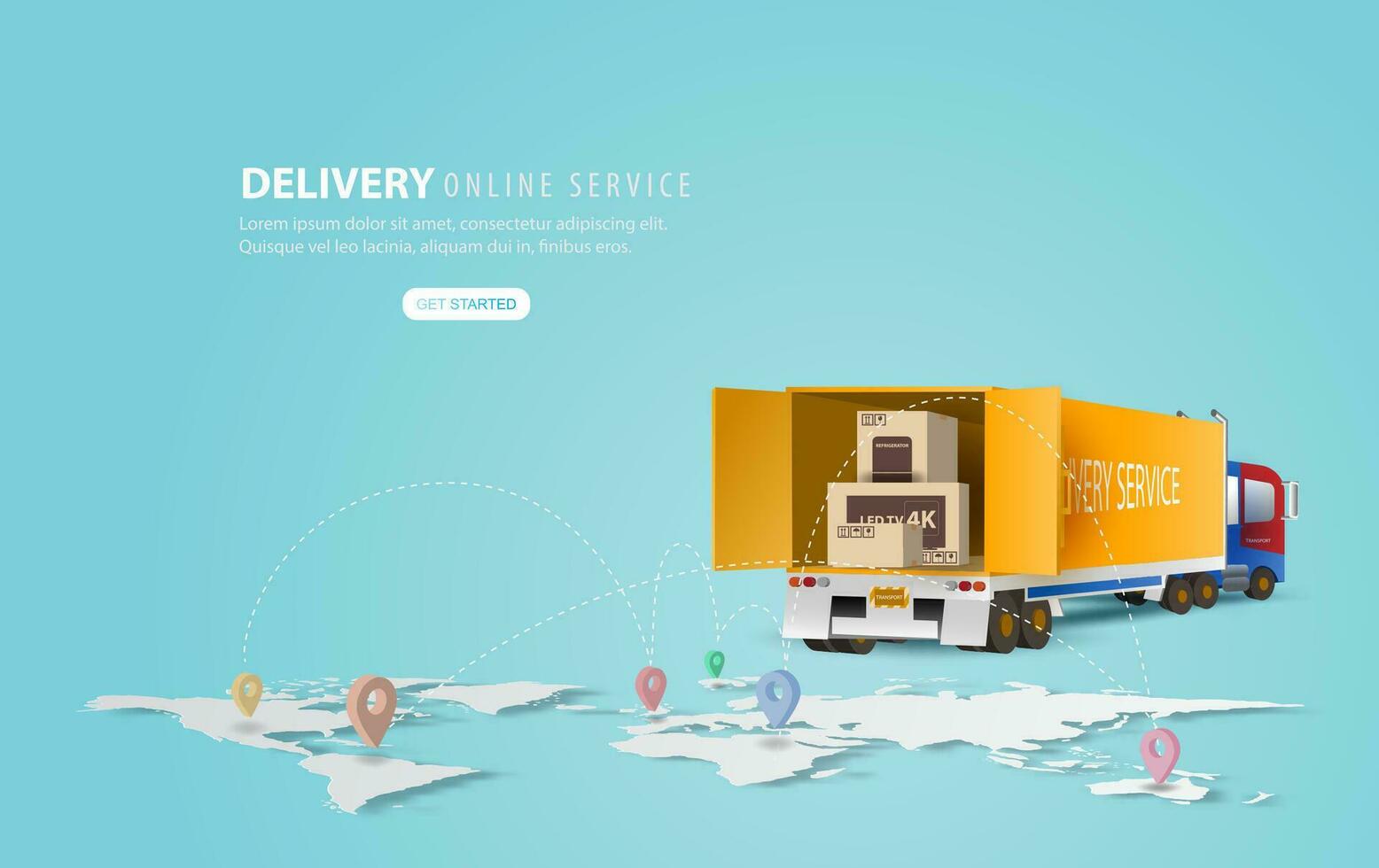 Online delivery service concept, online order tracking,Delivery home and office.City logistics and Warehouse on mobile.Location with yellow delivery truck on map.Banner background.vector illustration vector
