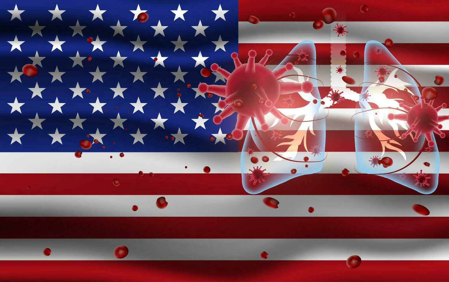 Coronavirus in United States on futuristic background. Deadly type of virus 2019-nCoV.Vector illustration in HUD style.America has the highest virus infection in the world.banner background EPS10 vector