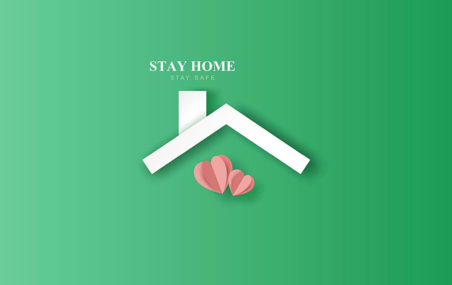 Stay home stay on Eco Environment background.Home icon against virus. The concept of quarantine and stay at home,Safe zone. COVID-19 Awareness.Space for your text banner website. paper heart vector