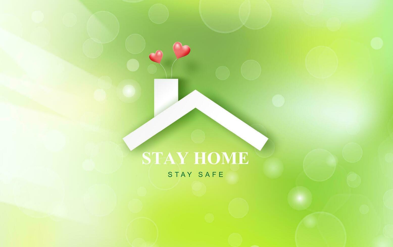 Stay home stay on Eco Environment background.Home icon against virus. The concept of quarantine and stay at home,Safe zone. COVID-19 Awareness.Space for your text banner website. balloons heart vector