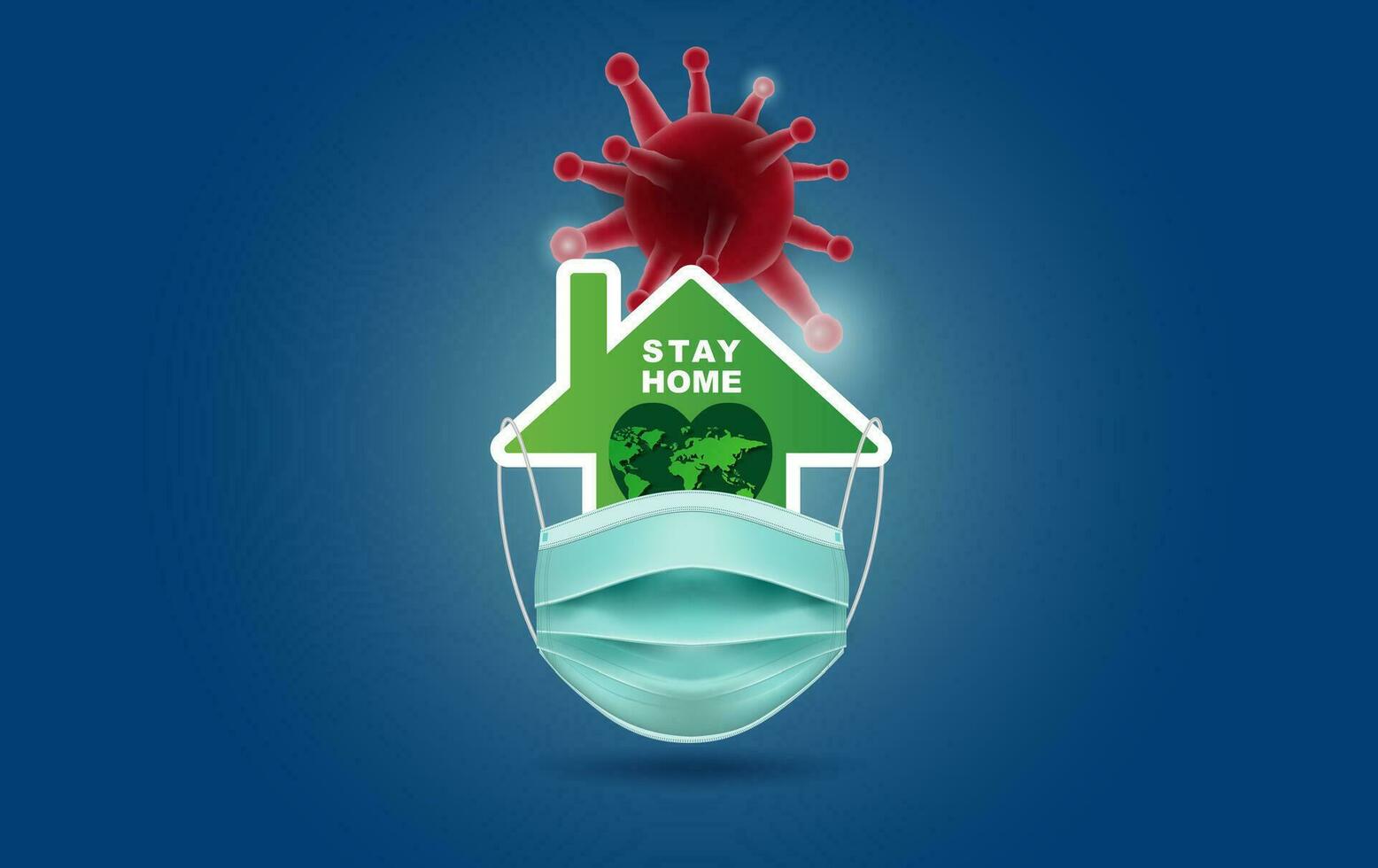 Stay home.Eco Environment stay safe with home icon against virus.Protective mask my world concept of quarantine and stay home,safe Earth. COVID-19 Awareness.Space for your text banner illustration vector