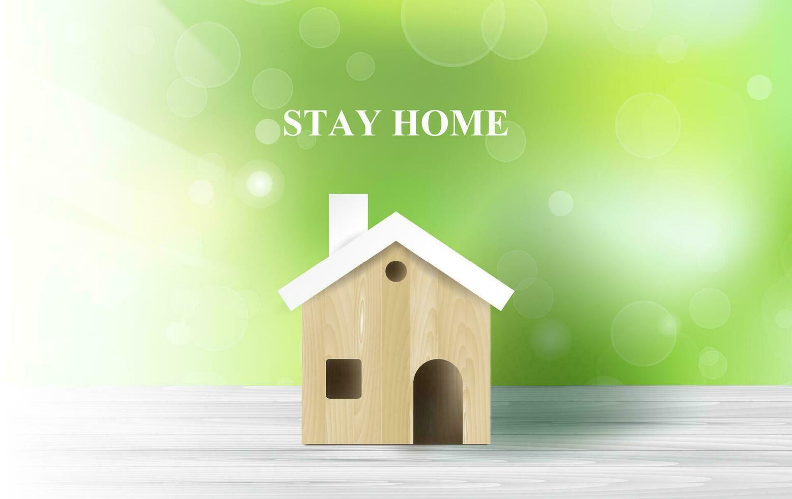 Stay home stay on Eco Environment on wood background.Home icon against virus. The concept of quarantine and stay at home,Safe zone. COVID-19 Awareness.Space for your text banner website vector.EPS10 vector