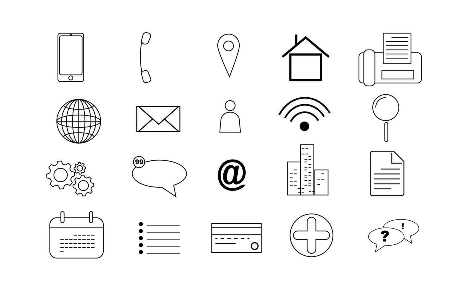 Icons Business for Card and web. Thin Line symbols simple set. business finance card contact information. Info dotted signs. Mobile contact us apps on white background. social media network. vector