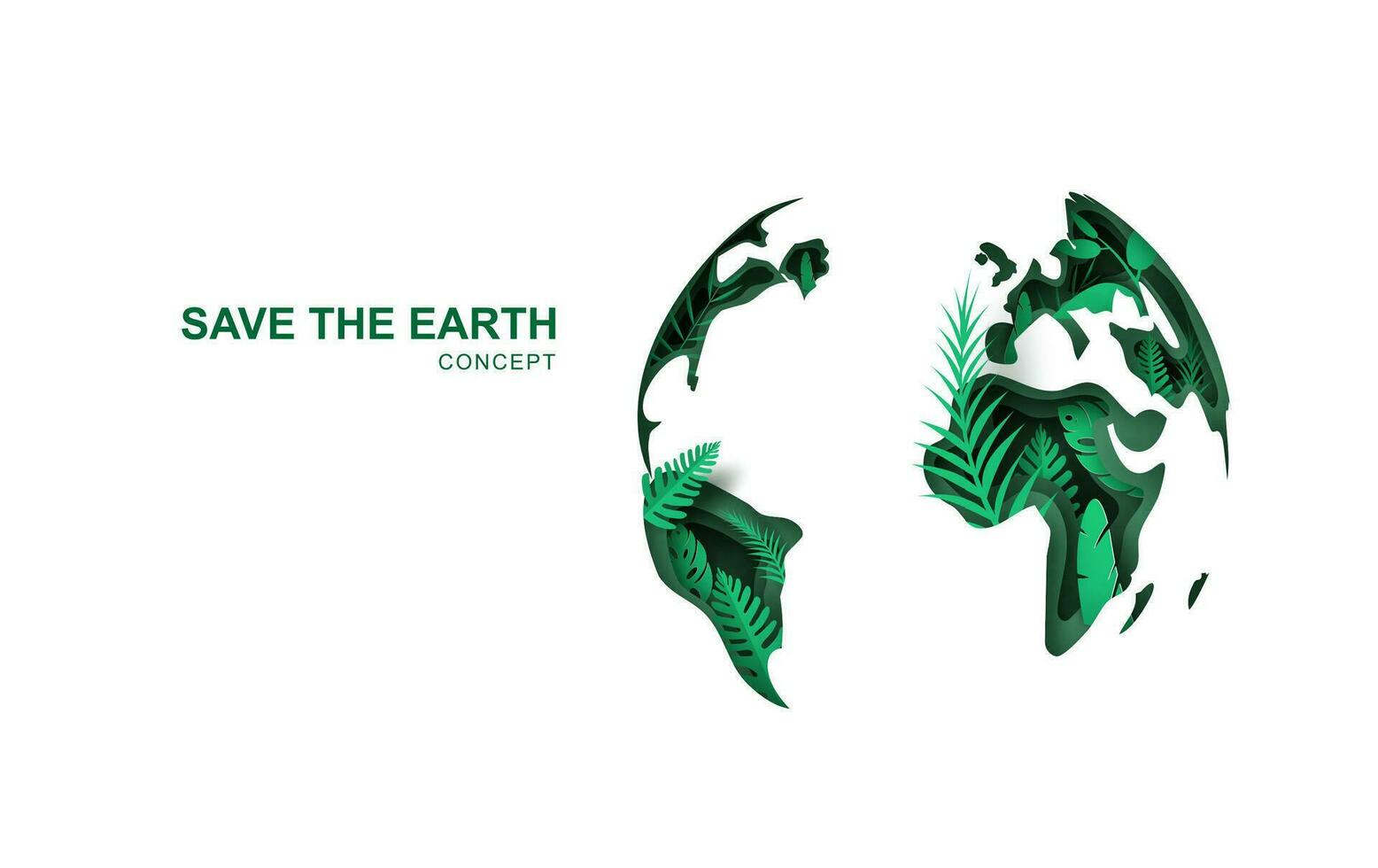 tierra día. mundo ambiente día. 3d papel cortar eco simpático diseño. papel tallado capa verde hojas formas con sombra eco concepto. salvar el tierra. contento eco antecedentes social póster salvar el planeta vector