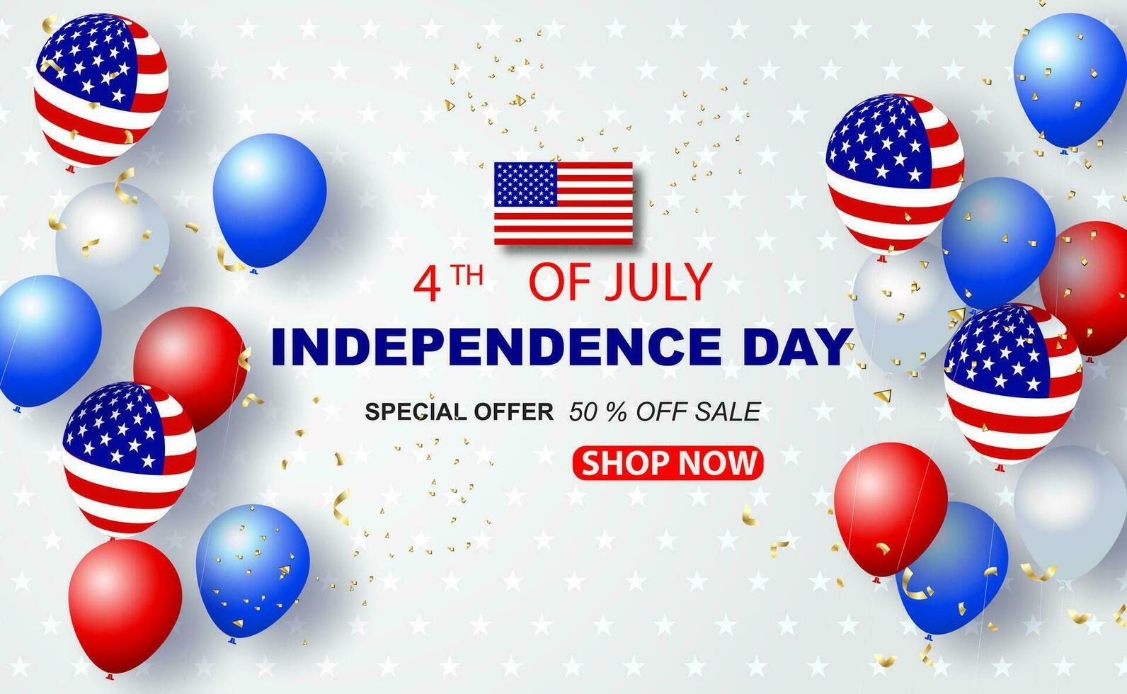 Balloons of USA American 4th of July background. Happy Independence day Banner holiday in United States of America. Celebration element national. Festival Sale Special offer banner Shopping online vector