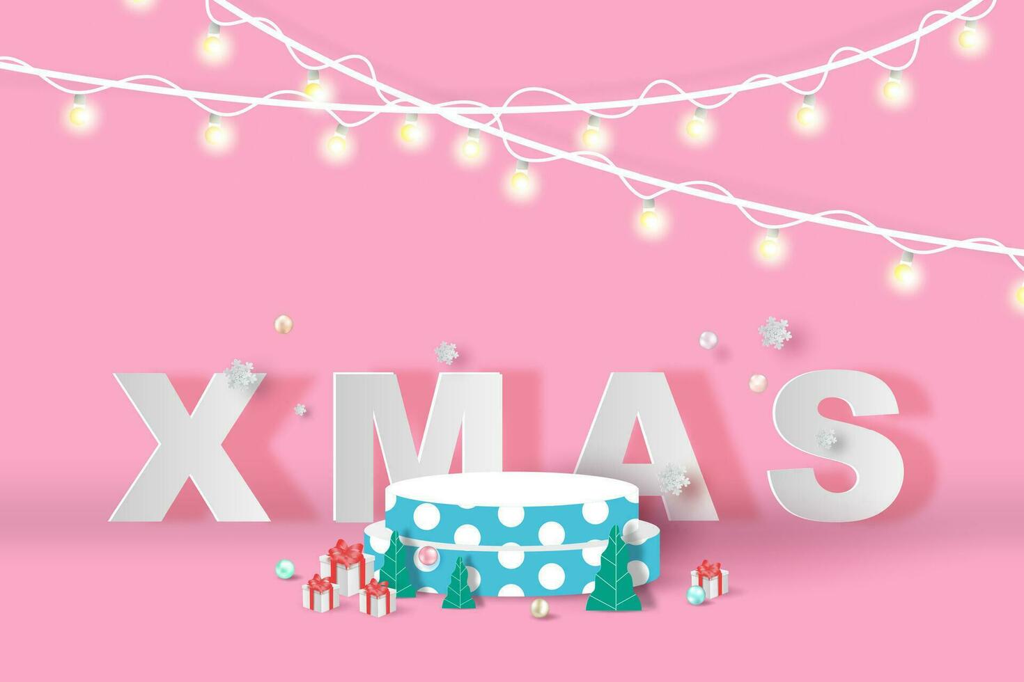 podio producto estar para Navidad para celebrar siguiente año papel Arte. Bosquejo Navidad y nuevo año etapa podio escena con blanco espacio antecedentes. Navidad bandera estudio habitación. papel cortar y arte estilo vector