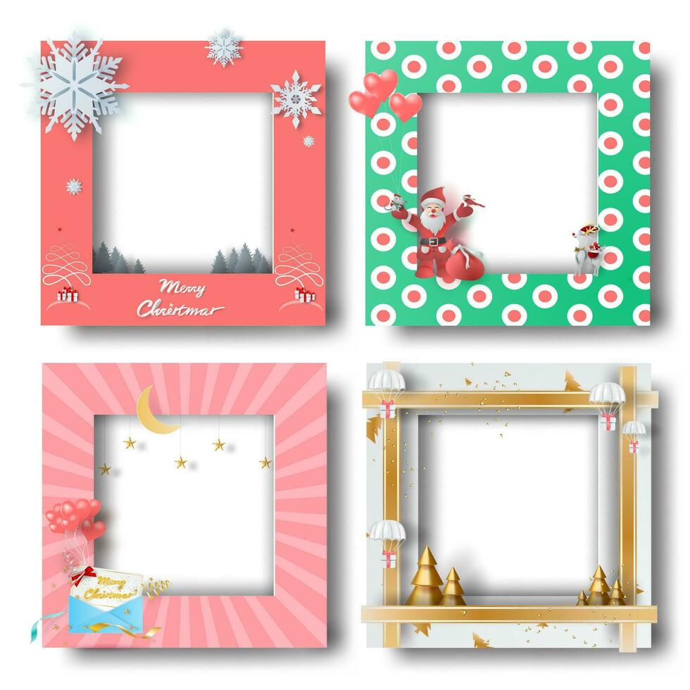 alegre Navidad y contento nuevo año frontera marco foto diseño conjunto en transparencia fondo.creativo origami papel cortar y arte estilo.vacaciones decoración regalo tarjeta.invierno tarjeta postal vector ilustración