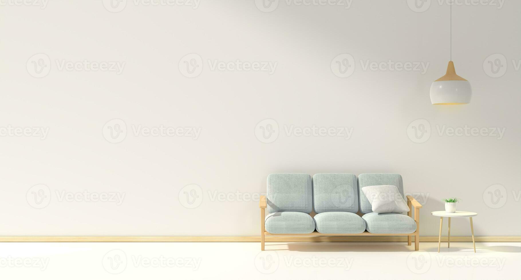 minimal interior design room with sofa, low table, Decoration plant and japan style design Hanging lamp light in wall.3D rendering interior design. Modern living room Japanese style.3D rendering photo