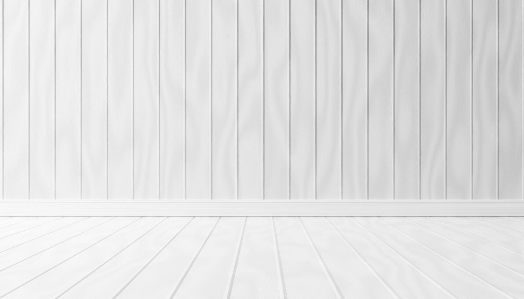 3d rendering room empty White wood plank texture floor background with copy space for your text. Minimal concept. White minimalist room interior decor large wall, white landscape in Home illustration photo