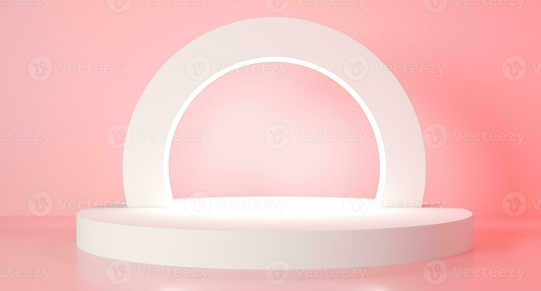 Modern minimal scene with geometrical circle. Cylinder podiums in soft pink background. Scene stand to show cosmetic product, Showcase, shopfront, display case. 3d rendering illustration. photo