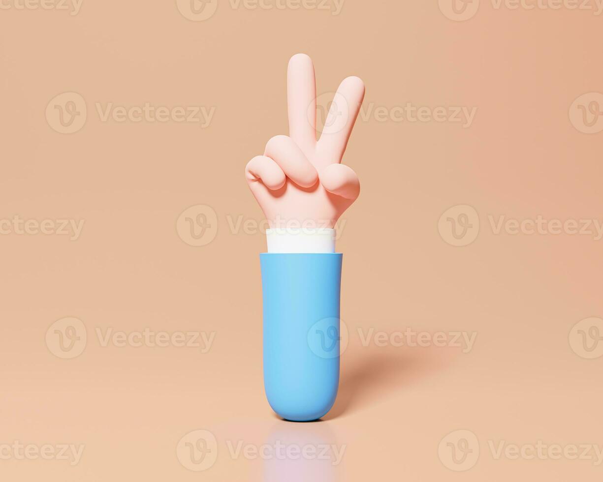 Peace hand symbol, Victory sign gesture, two fingers hand isolated on white background, 3d rendering. minimal fashion, cartoon body part, pink blue pastel colors Hands Gestures 3D cartoon funny photo