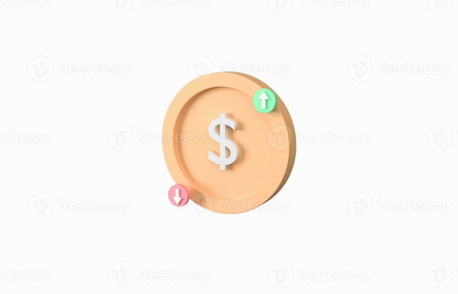 increase and decrease arrow with coin dollar on white background. Financial success and growth concept. 3d rendering illustration. Rising graph for growth success. photo