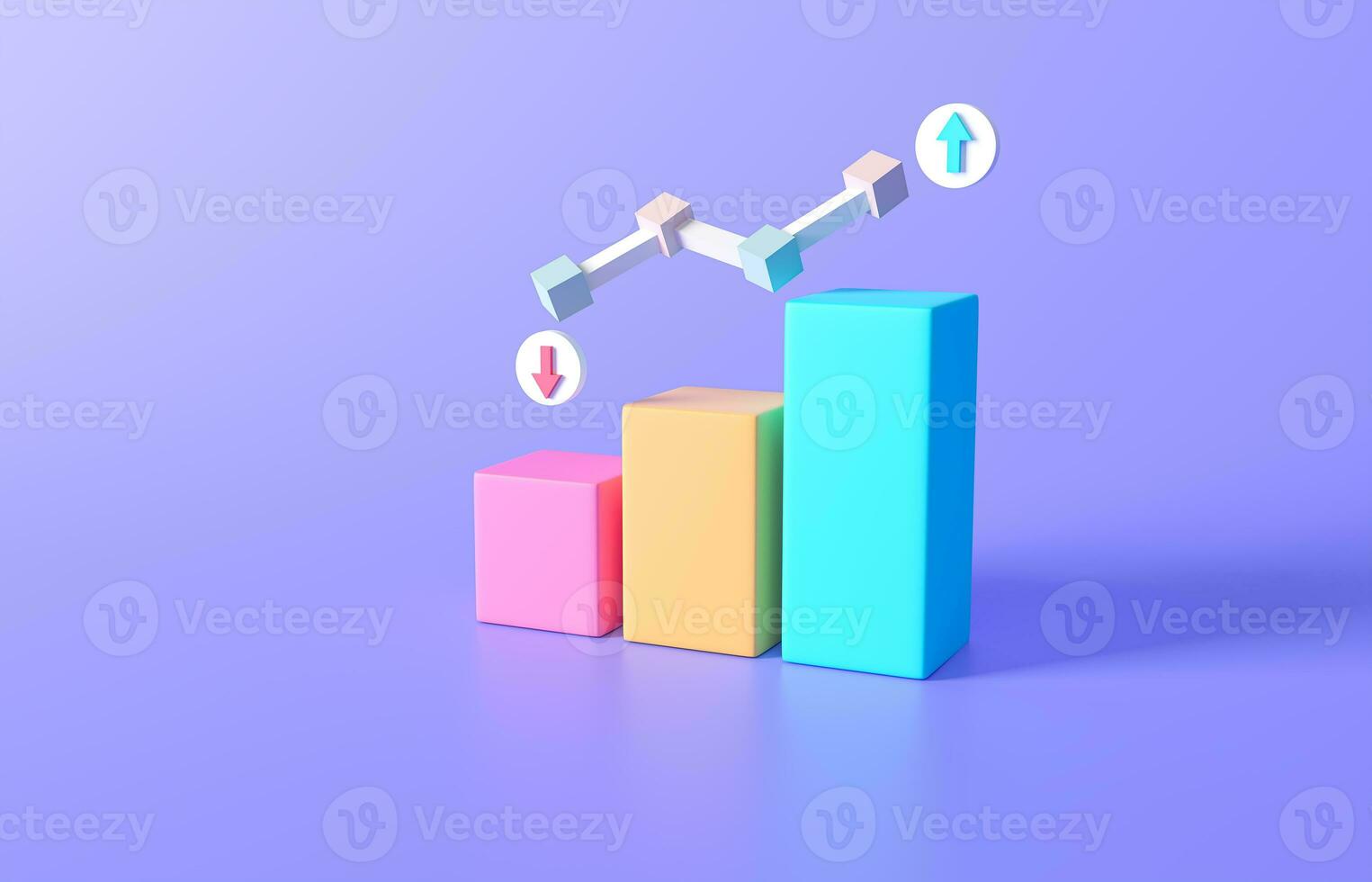 Business bar graph strategy concept on blue pastel background. Business increase positive money financials.  SEO plus ,correct check, dollar up ,arrow  floating and marketing concept. 3d rendering photo