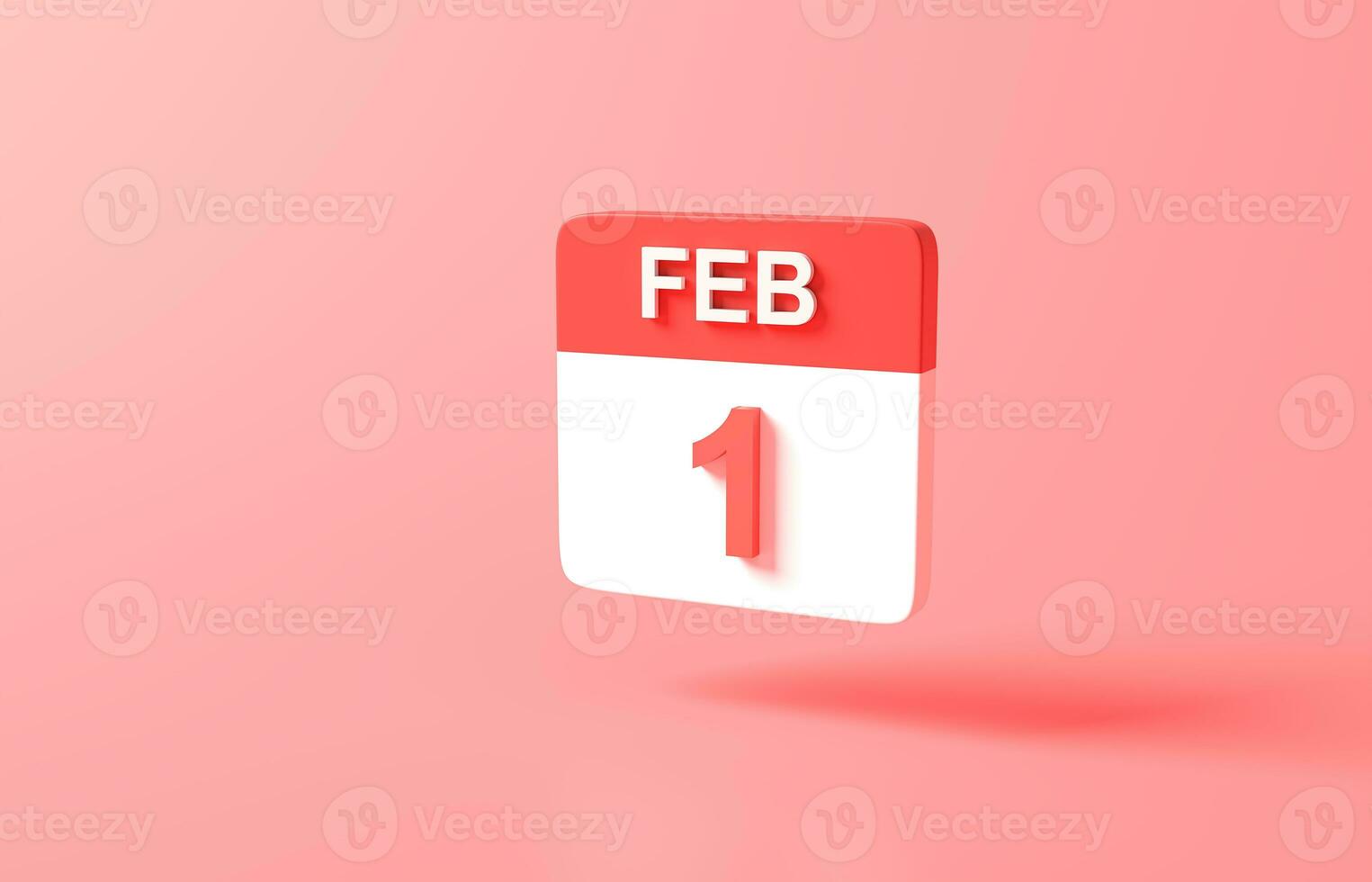 Símbolo de icono de calendario mínimo de representación 3d. diseño de estilo lindo de dibujos animados mínimos. aplicación día mes año concepto. sobre fondo rosa pastel o rojo, ilustración. educación y aprendizaje simple. 01 de febrero foto