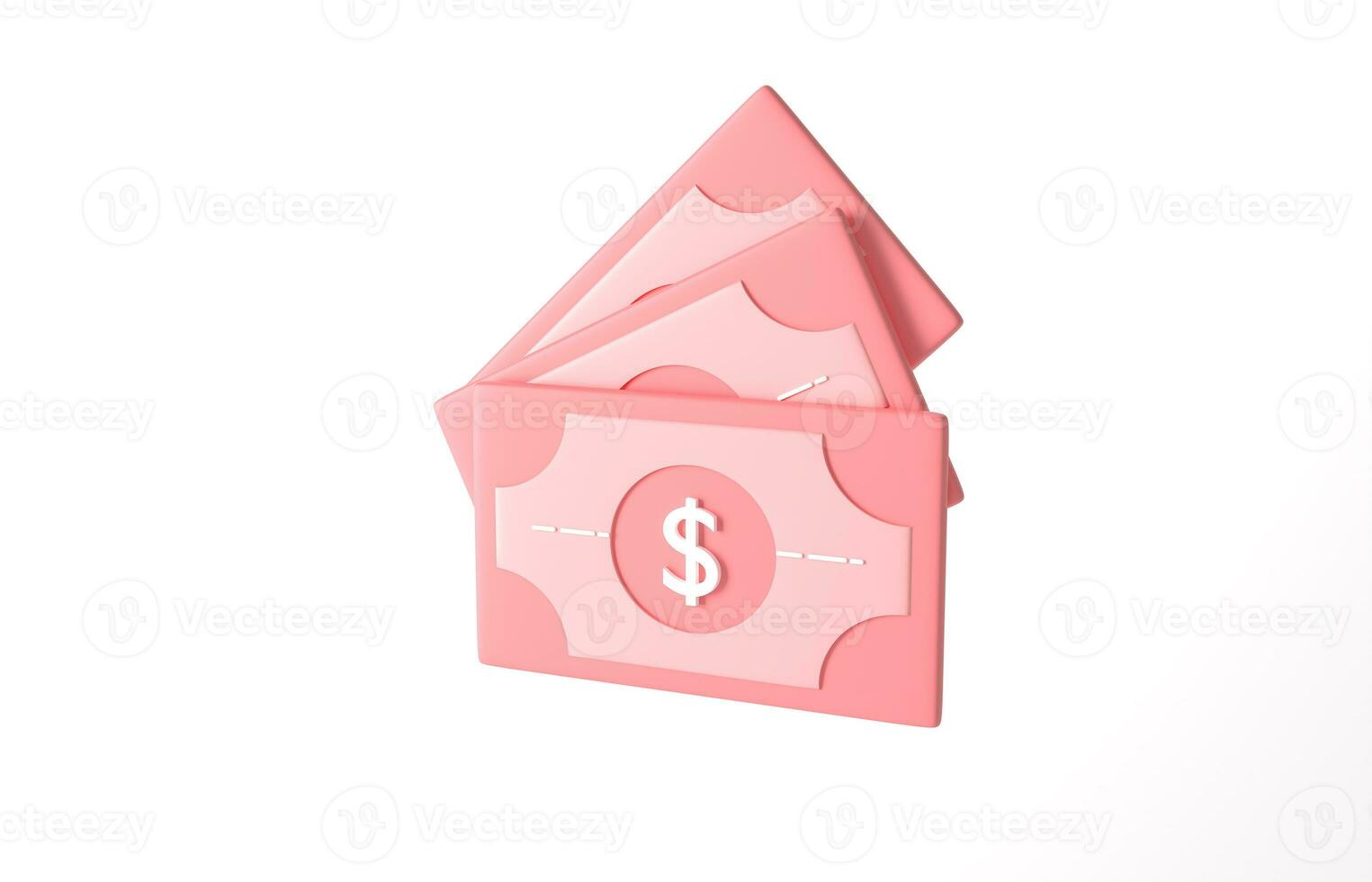 Bundle of icon money. minimal pink banknote on white background, business investment profit, money saving concept. 3d render. Dollar bills isolate. Economy and finance concept. cashless society photo