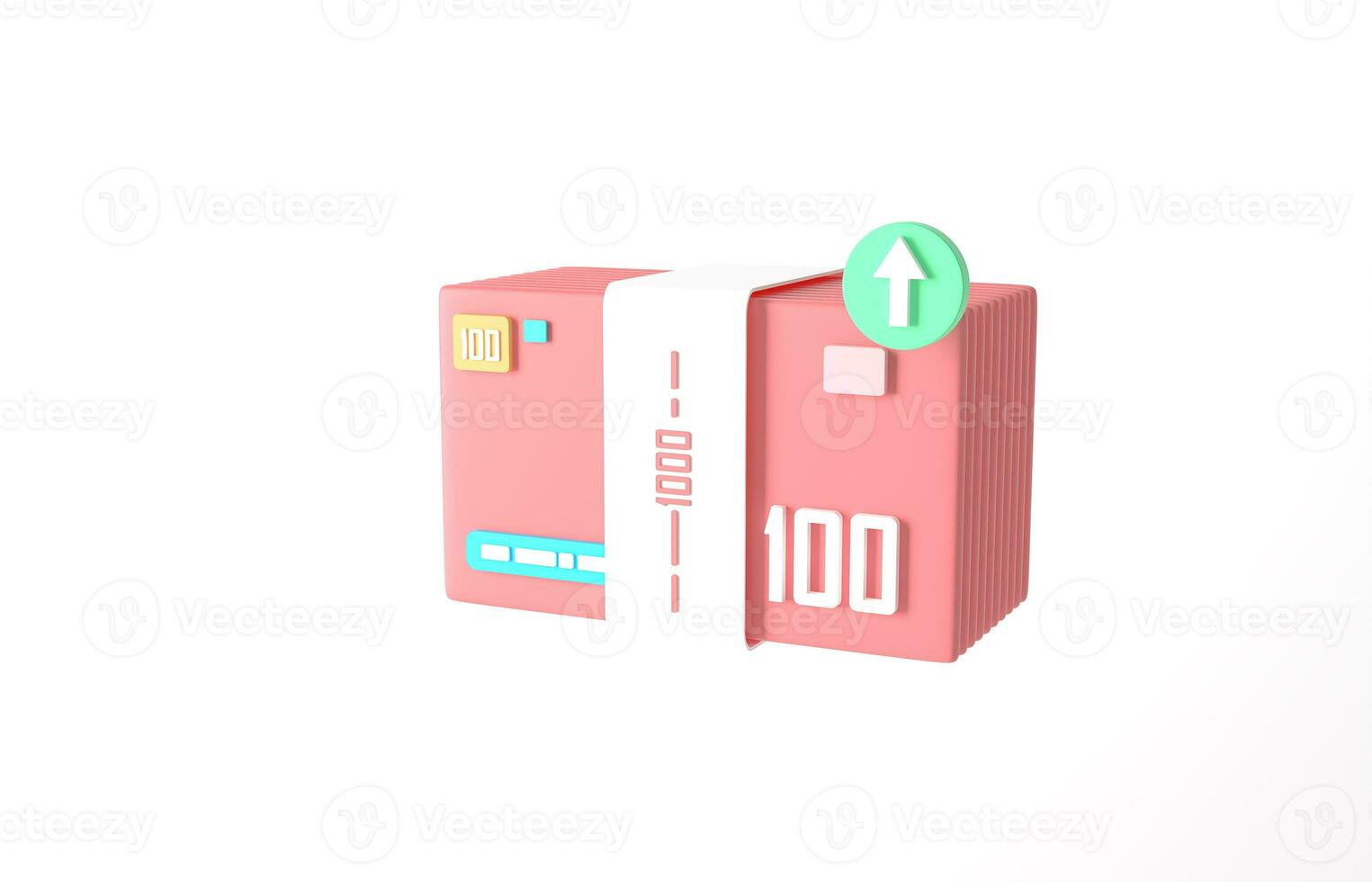 Bundle of icon money. minimal pink banknote on white background, business investment profit, money saving concept. 3d render. Dollar bills isolate. Economy and finance concept. cashless society photo