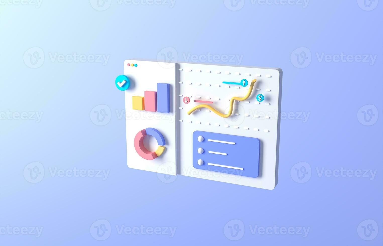 Data analytics, dashboard and business finance report. investment or website SEO screen PC Web. Online marketing, financial report chart, data analysis and web development concept. 3d rendering photo