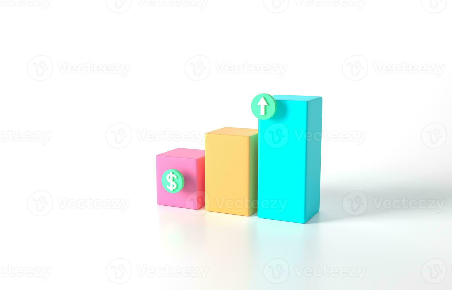 Business bar graph strategy concept on white background. Business increase positive money financials, leadership and growth, planning SEO, web analytics and marketing concept. 3d rendering photo
