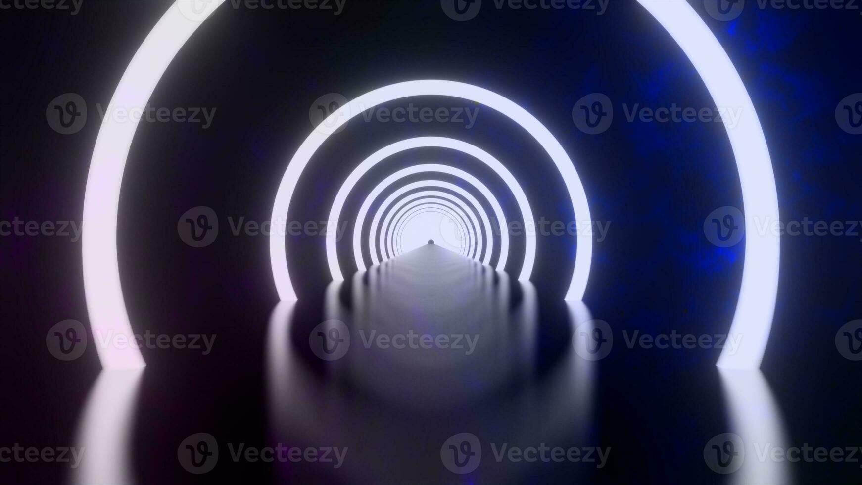3D rendering, Loop motion of glowing neon ring and on dark galaxy star background. Neon light abstract background. Circles laser show fashion. virtual reality outer space with way star space panorama photo