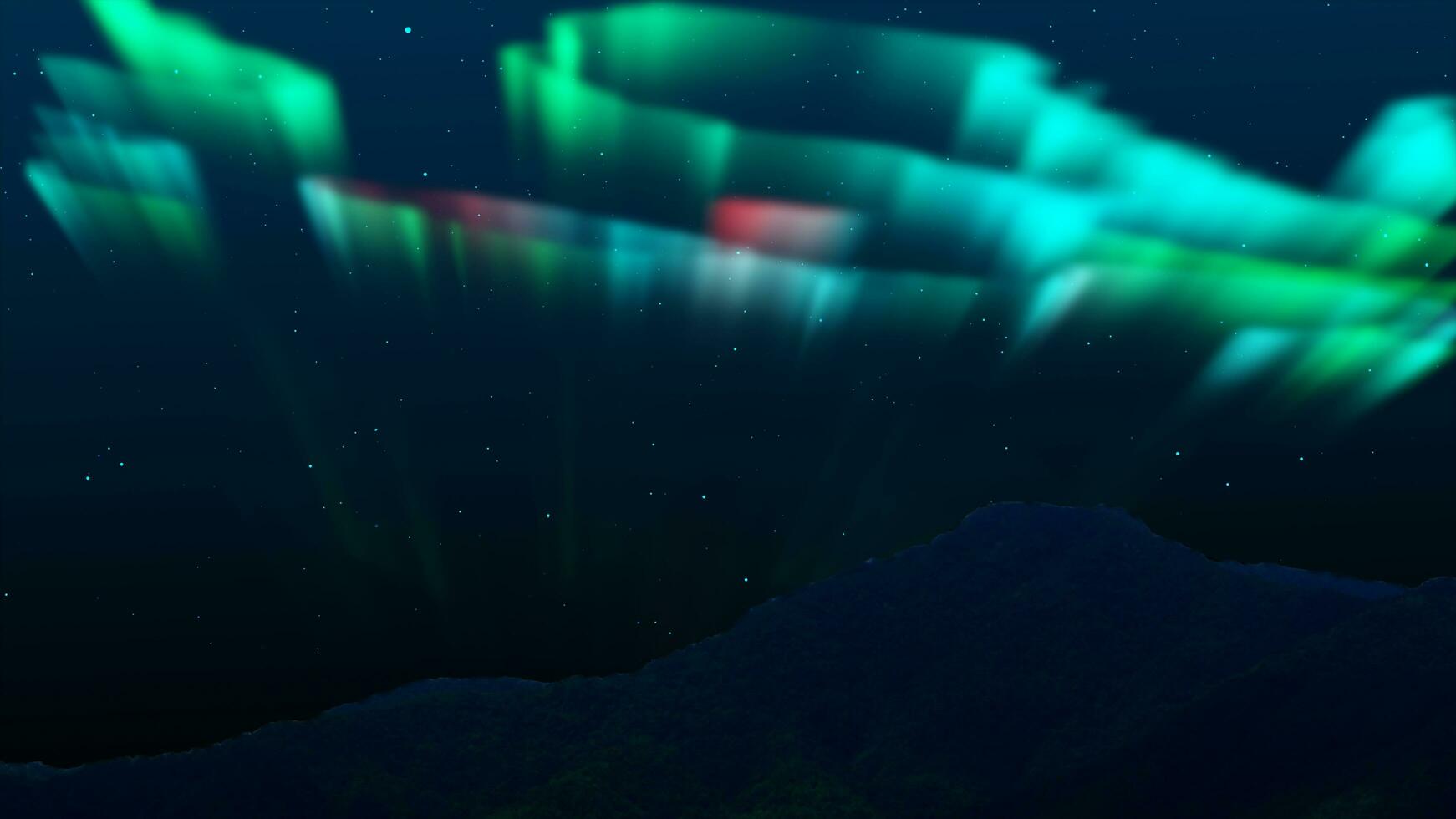 mountain with Loop Aurora Borealis Milky Way Galaxy. Stars Simulated Northern Lights on the Arctic sky, aurora borealis, clear weather, colorful light skies in horizon. Cloudless night. Motion graphic photo