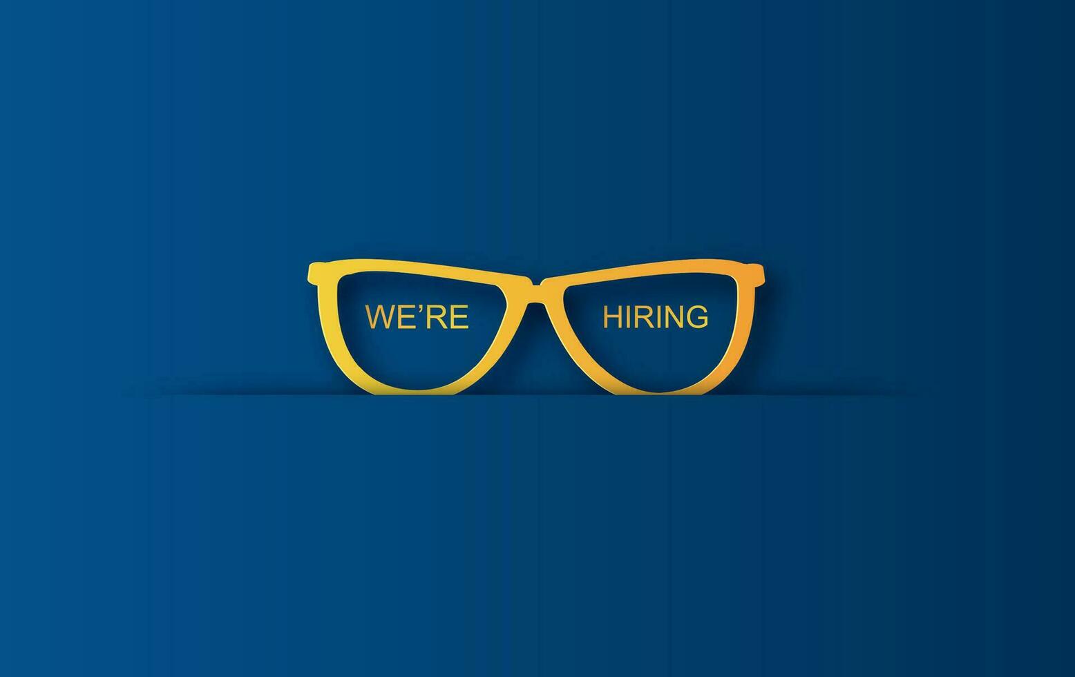 Hiring and recruitment poster concept. Design Paper art and craft with minimalist blue color tone style glasses, job advertisement, Recruitment poster or banner vector concept in mimimalist Symbol.