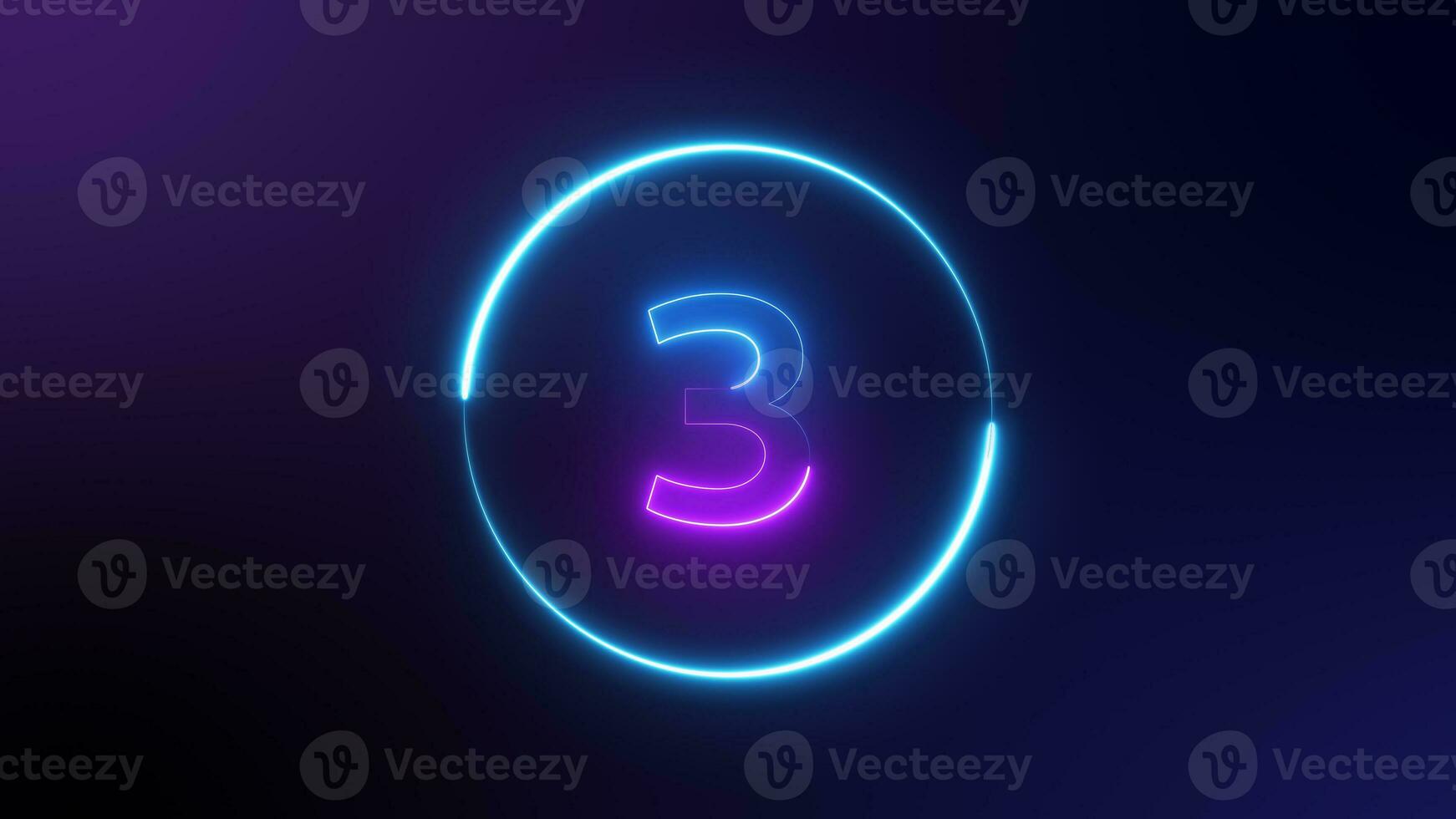 Number 3 glowing in the dark, pink blue neon light. top number one neon light bright glowing. Purple and blue Neon on dark background. winner photo