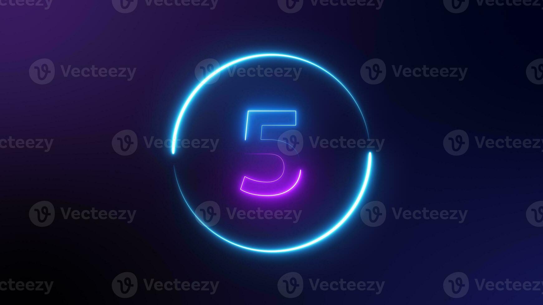 Number 5 glowing in the dark, pink blue neon light. top number one neon light bright glowing. Purple and blue Neon on dark background. winner photo