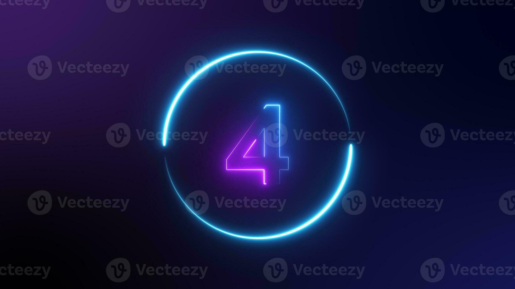 Number 4 glowing in the dark, pink blue neon light. top number one neon light bright glowing. Purple and blue Neon on dark background. winner photo