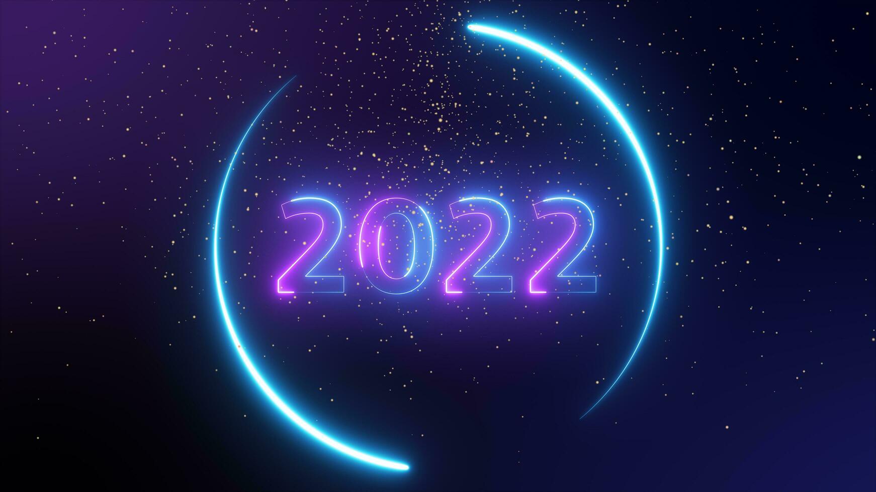 number 2022 neon light bright glowing. 2022 happy New Year dark background with decoration with neon number on Purple and blue photo