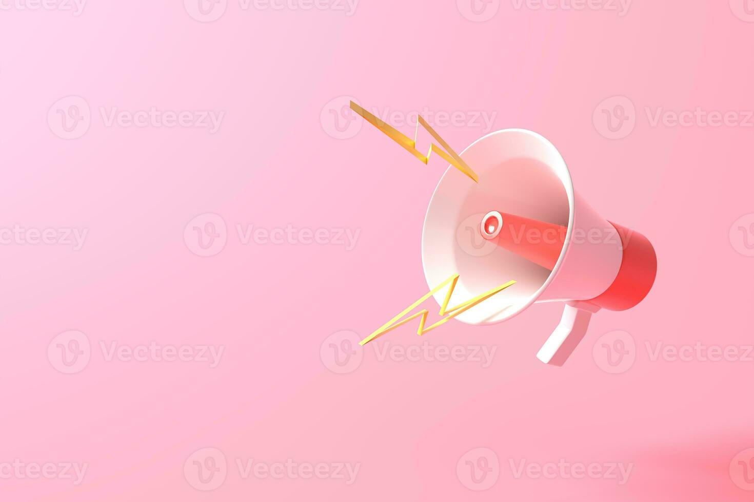 Red-White megaphone on pink background 3D rendering. speaker speech for your text super sale. illustration photo
