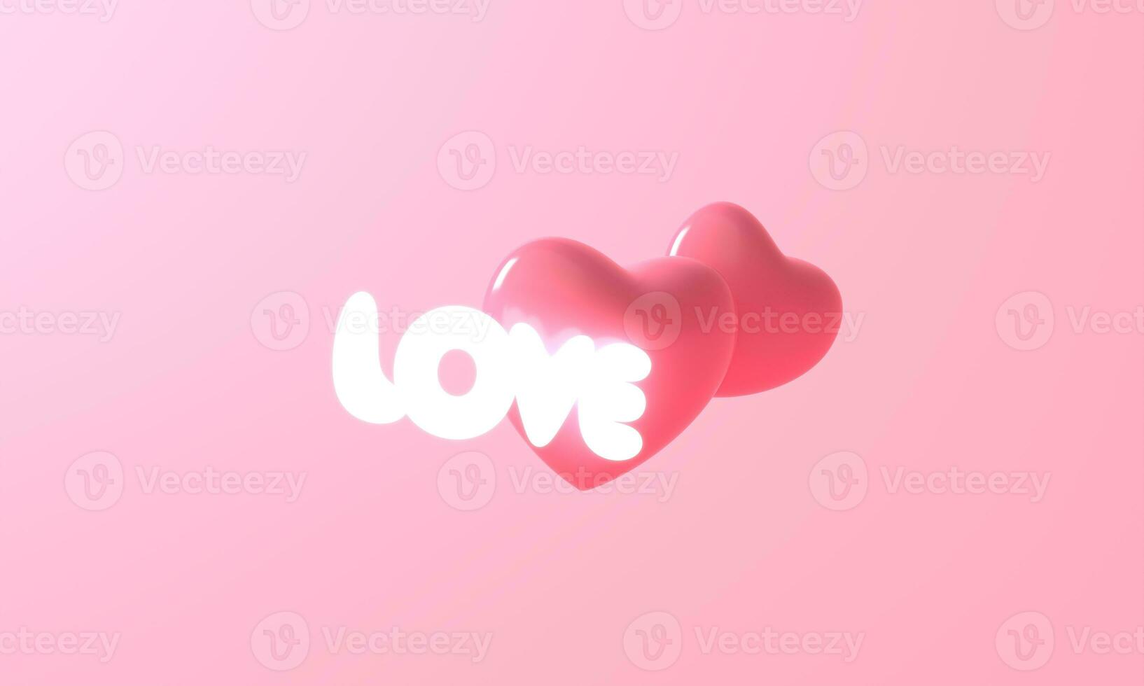 3d rendering of pink heart and love light neon on pink background. heart icon, like and love 3d render illustration. Happy valentine day template. symbol lover. photo