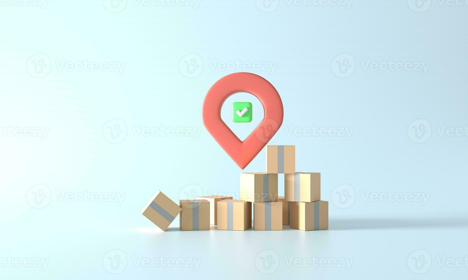 3d rendering Online good parcel Finished delivery. boxes on point on blue background. service or shipping and global logistic concept, quick and fast cargo shipment. correct transport point photo