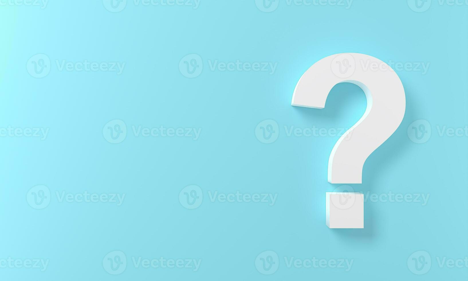 White Question Marks on blue pastel background. 3D Rendering. Minimal white question mark isolate. Realistic 3d query simple . icon cute sweet concept idea design photo