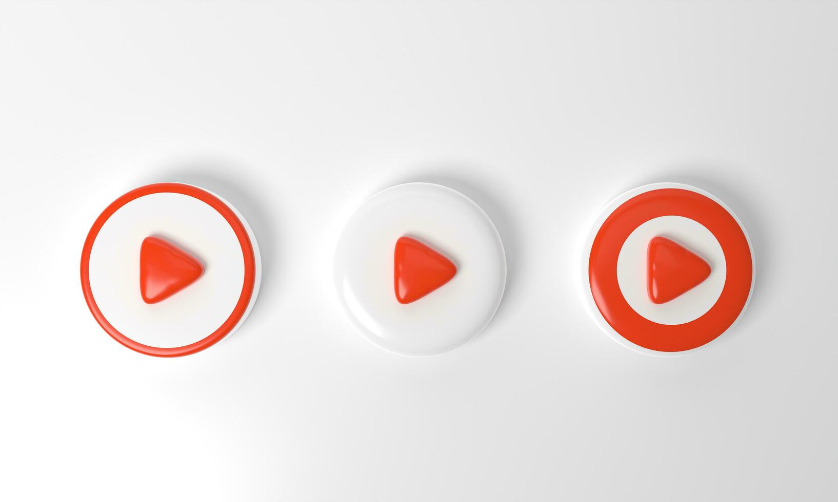 red circle collection colored round play button on pastel background. Concept of video icon logo for play clip, audio playback. 3d rendering. Play interface symbol. social media and website posts photo