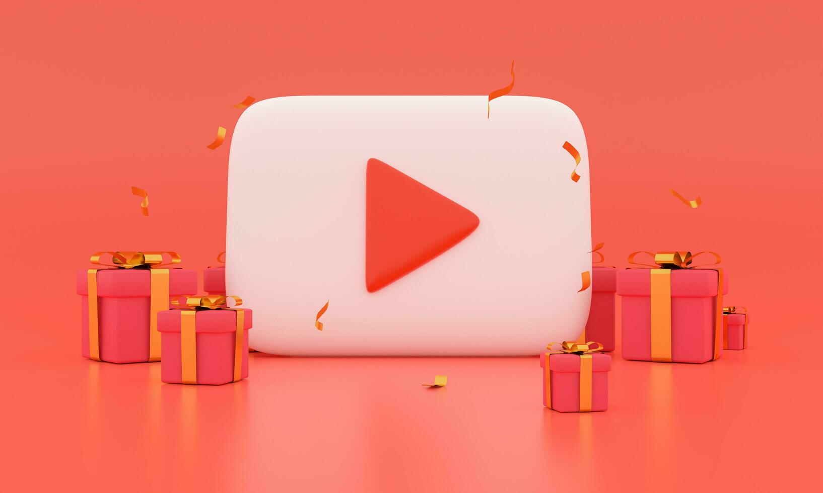 red colored round play button on pastel background. Concept of video icon logo for gift giving day, audio playback. 3d rendering illustration. Play interface symbol. social media and website posts photo